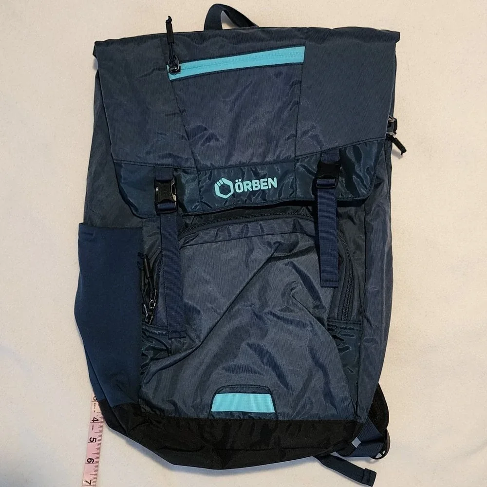 ÖRBEN Dark Blue Teal Accent Roll Top Laptop Backpack School Hiking Travel
